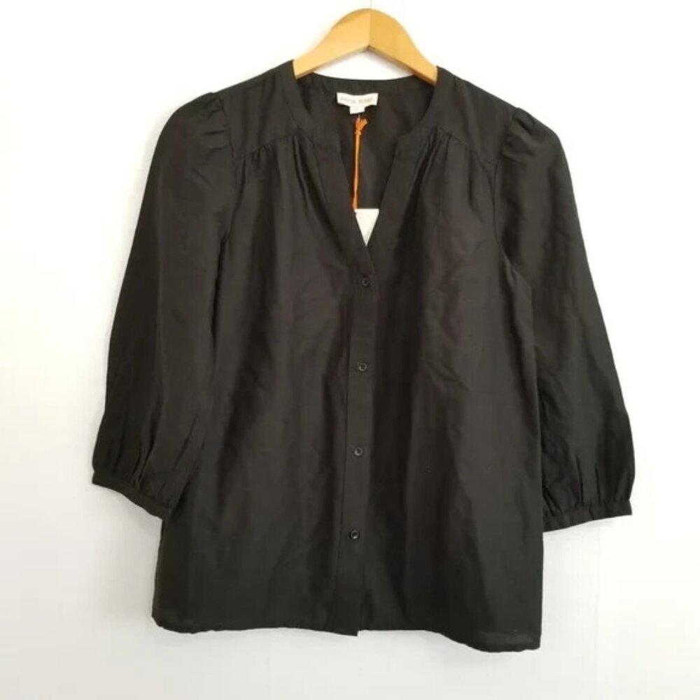 NWT Knox Rose Women's Button Down 3/4 Sleeve Blouse - Black Size XL